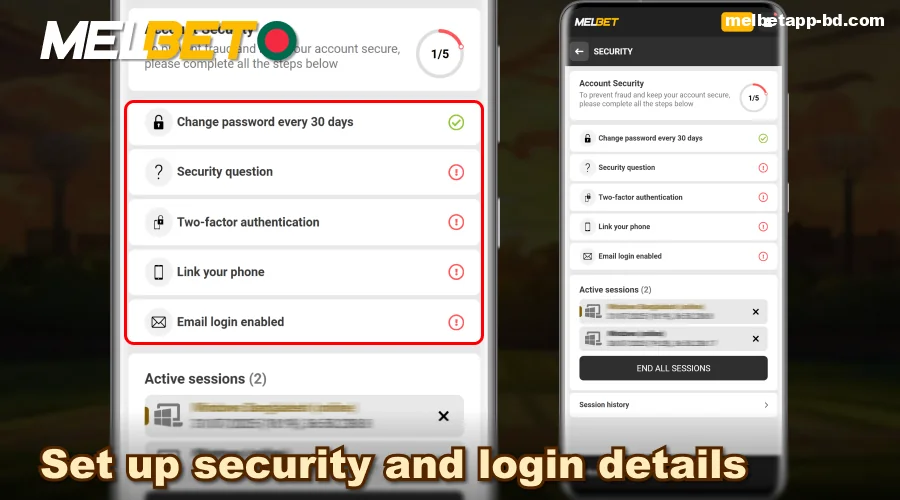 Set up your security and login on the Melbet app